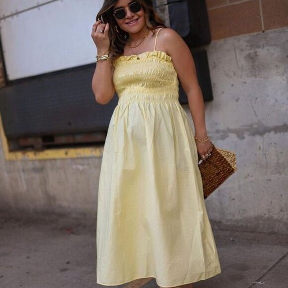 H&M Dresses & Skirts - H&M | Smocked Bodice Sleeveless Light Yellow Ruffle Dress Size Medium